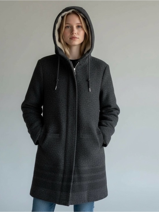 TNA Jackets & Blazers - TNA Women's Charcoal Hooded Pea Coat Grey Wool Sherpa Lining Sz. M
